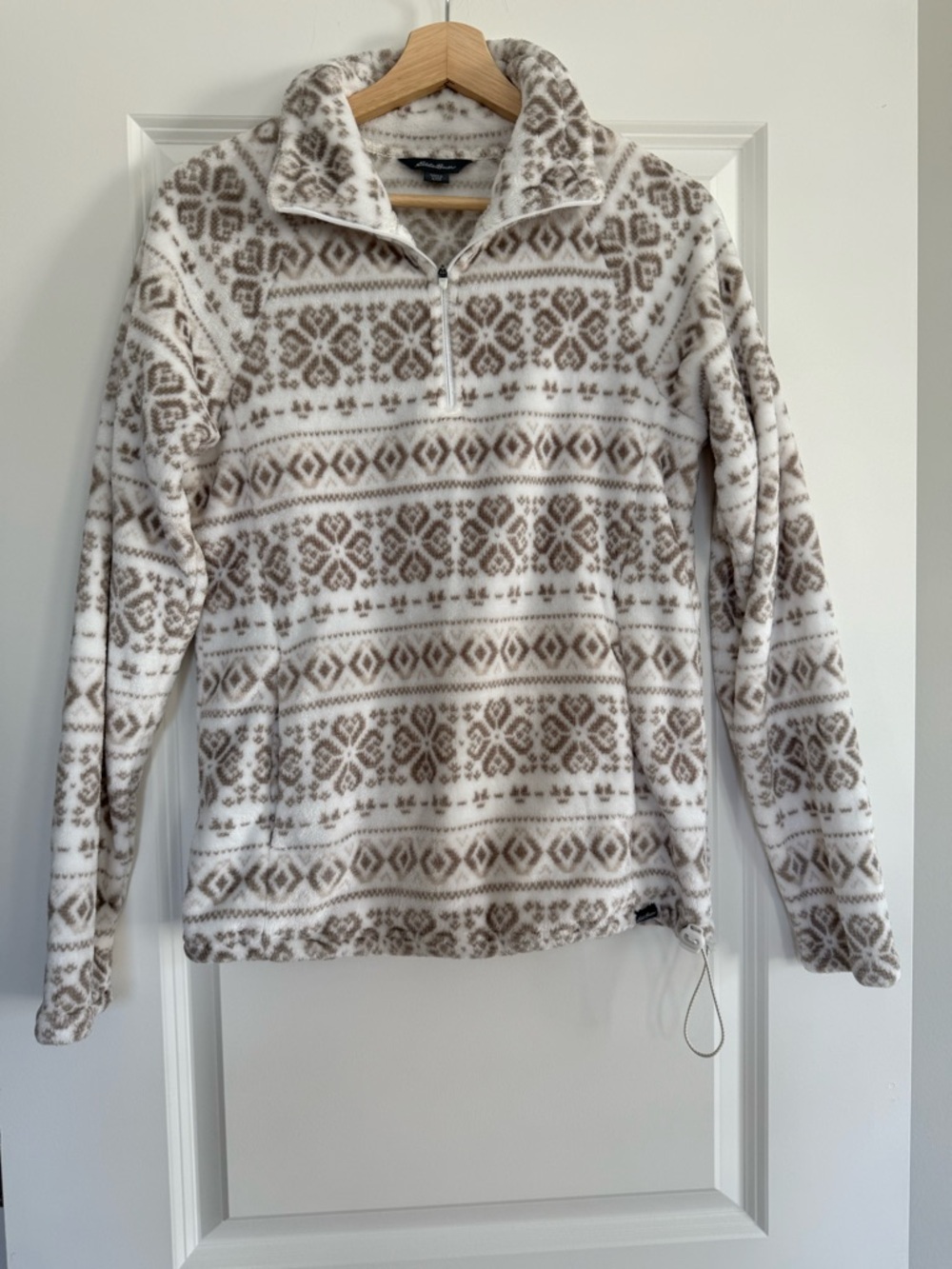Eddie Bauer Cream & Taupe Patterned Half-Zip Fleece Pullover